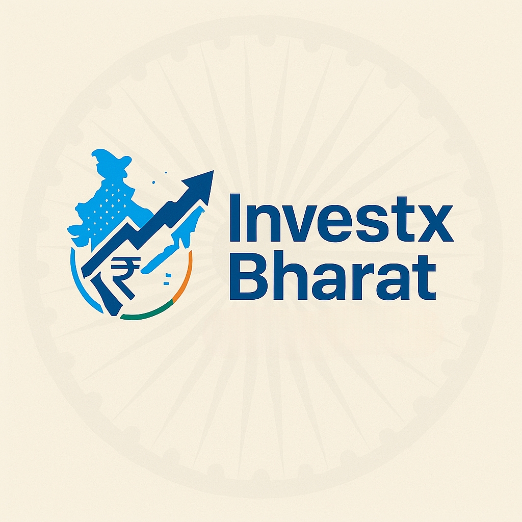InvestX Bharat Logo, a modern stylized blue and white icon representing investment growth in India